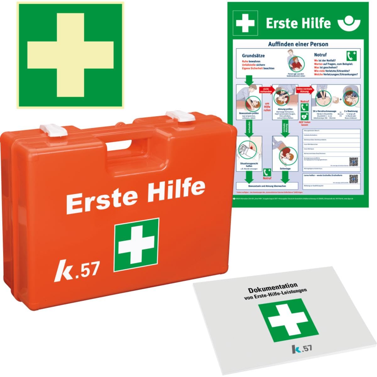 K.57 Vorteils-Set Erste-Hilfe-Koffer Pro, befüllt nach DIN 13169, mit Wandhalterung, für Betriebe und Schulen