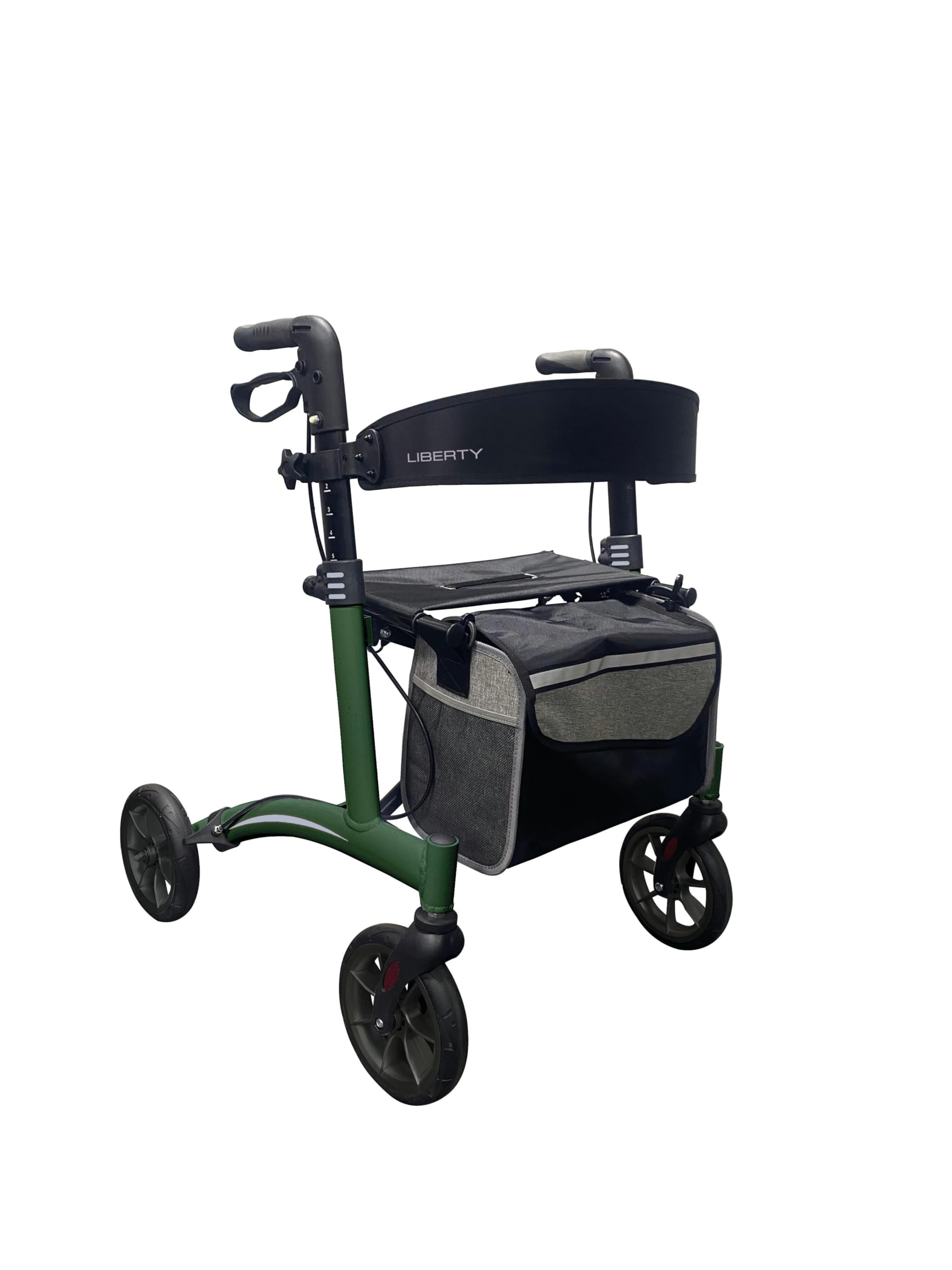 Stock-Fachmann® Deambulatore Actimo Liberty per interni ed esterni, con manici regolabili in altezza, con chiusura a chiave, seduta imbottita, portata fino a 136 kg, leggero pieghevole in alluminio