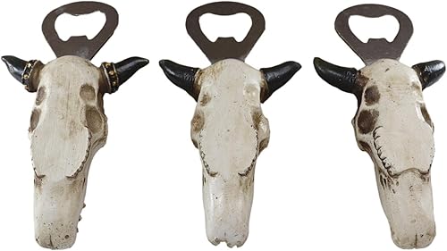 Miniatura 4 de Ebros Gift Paquete de 3 calaveras rústicas de vaca con tatuaje tribal, bandera de Estados Unidos y esqueleto de hueso, acabado de soda, cerveza,