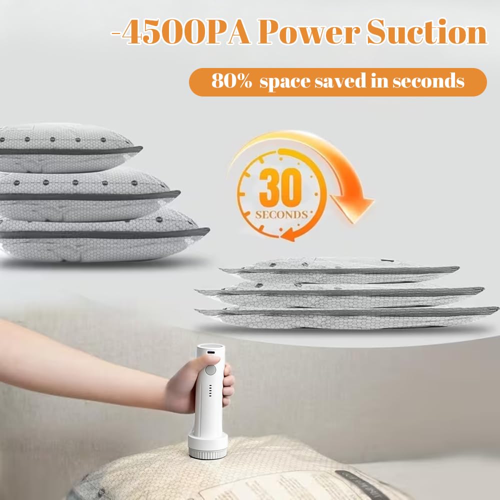 Sacchetti sottovuoto da viaggio con pompa elettrica a LED -60000Pa, confezione da 15 sacchetti sottovuoto per abbigliamento da viaggio in 3 dimensioni combinate, sacchetti salvaspazio sottovuoto