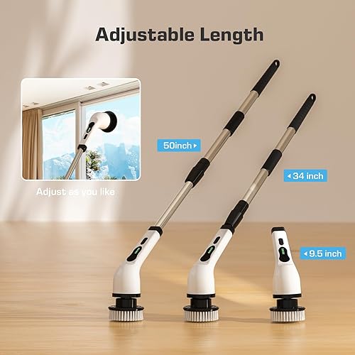 Miniatura 5 de Kingwell Limpiador eléctrico giratorio, limpiador eléctrico inalámbrico para limpieza con 9 cabezales de cepillo, 2 velocidades, 3 asas ajustables,