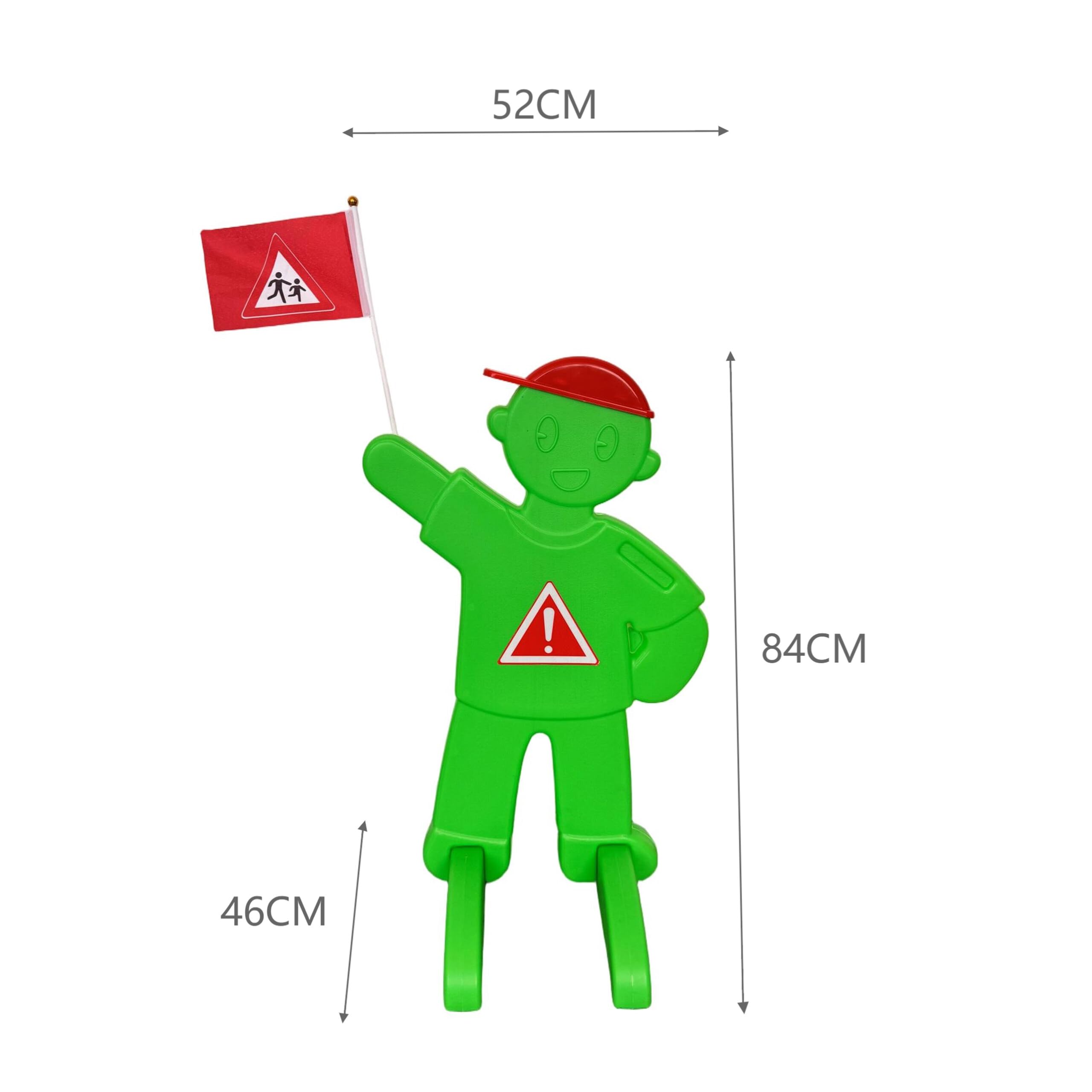 Relaxdays Figura de Aviso para niños con Bandera, Soporte Seguridad HBT: 84x52x46 cm, señal Reflectante Verde