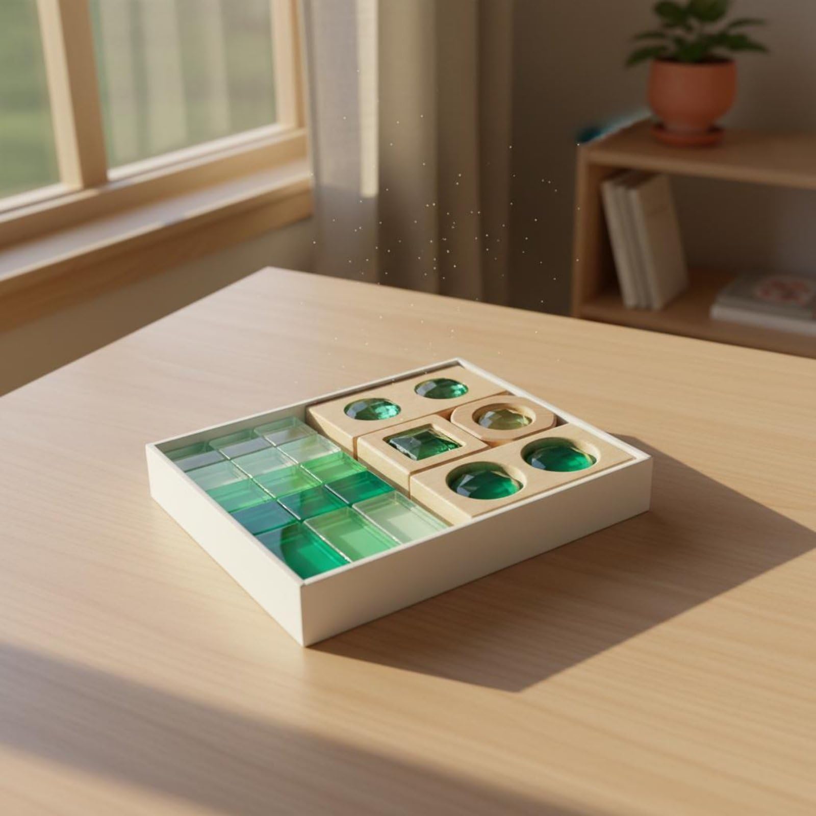 Kinder Bausteine Farbblöcke Steckbausteine Stapelsteine Lernbausteine aus Durchsichtigem Acryl Und Holz mit Funkelndem Lichteffekt für Farberkennung, Blau