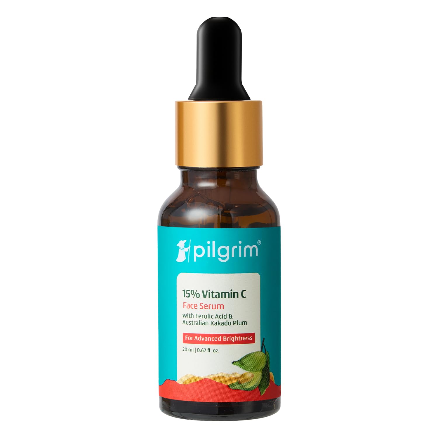 Pilgrim 15% Vitamin C Serum 20ml For Glowing Skin | Advanced Formulation With Ferulic Acid & Vitamin E |Reduces Dark Spots, Pigmentation |For All, Oily, Combination, Normal Skin |Men, Women