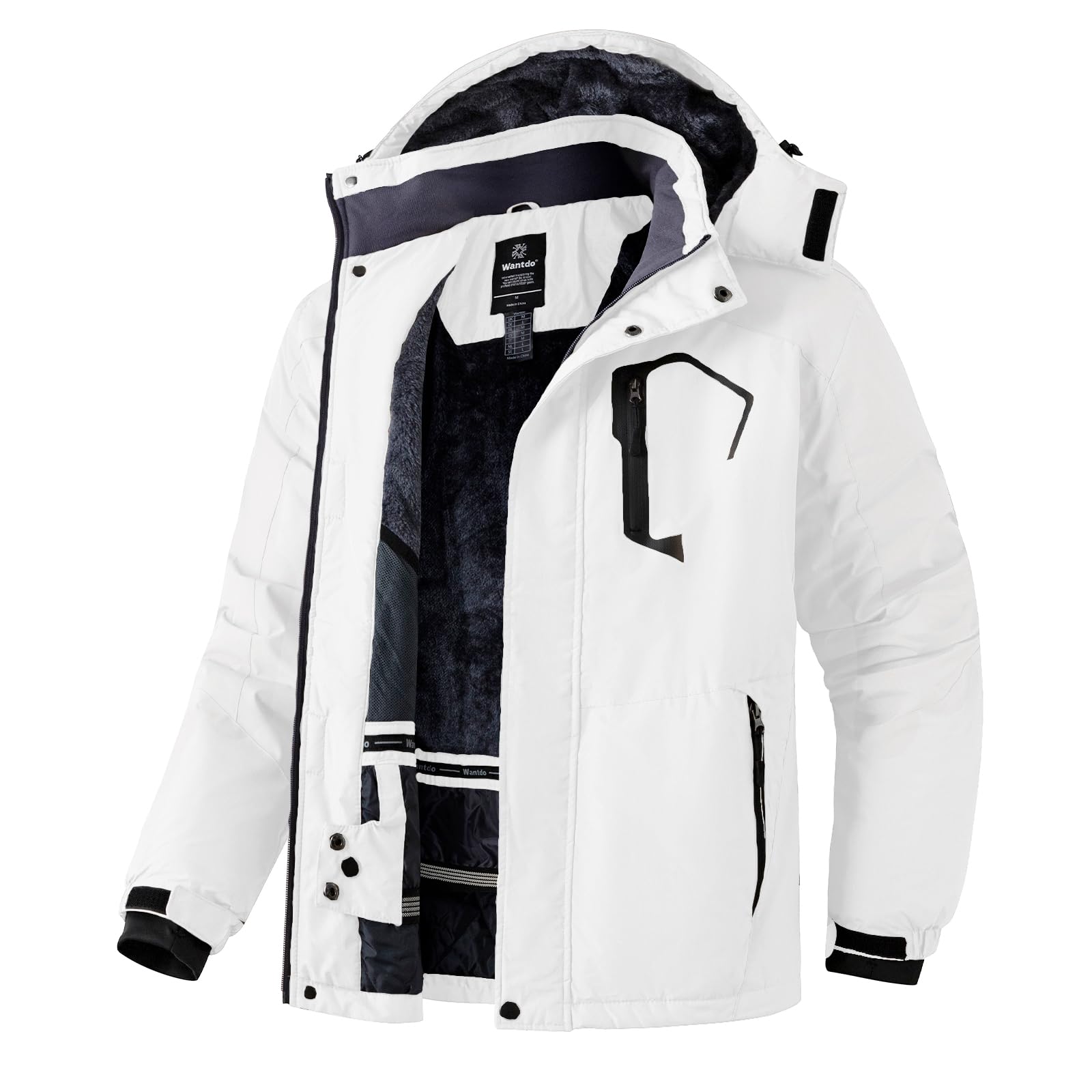 Wantdo Giacca da Sci Montagna Calda Invernale Parka da Neve Imbottita Cappotto da Snowboard in Pile Giubbotto con Cappuccio Impermeabile Uomo