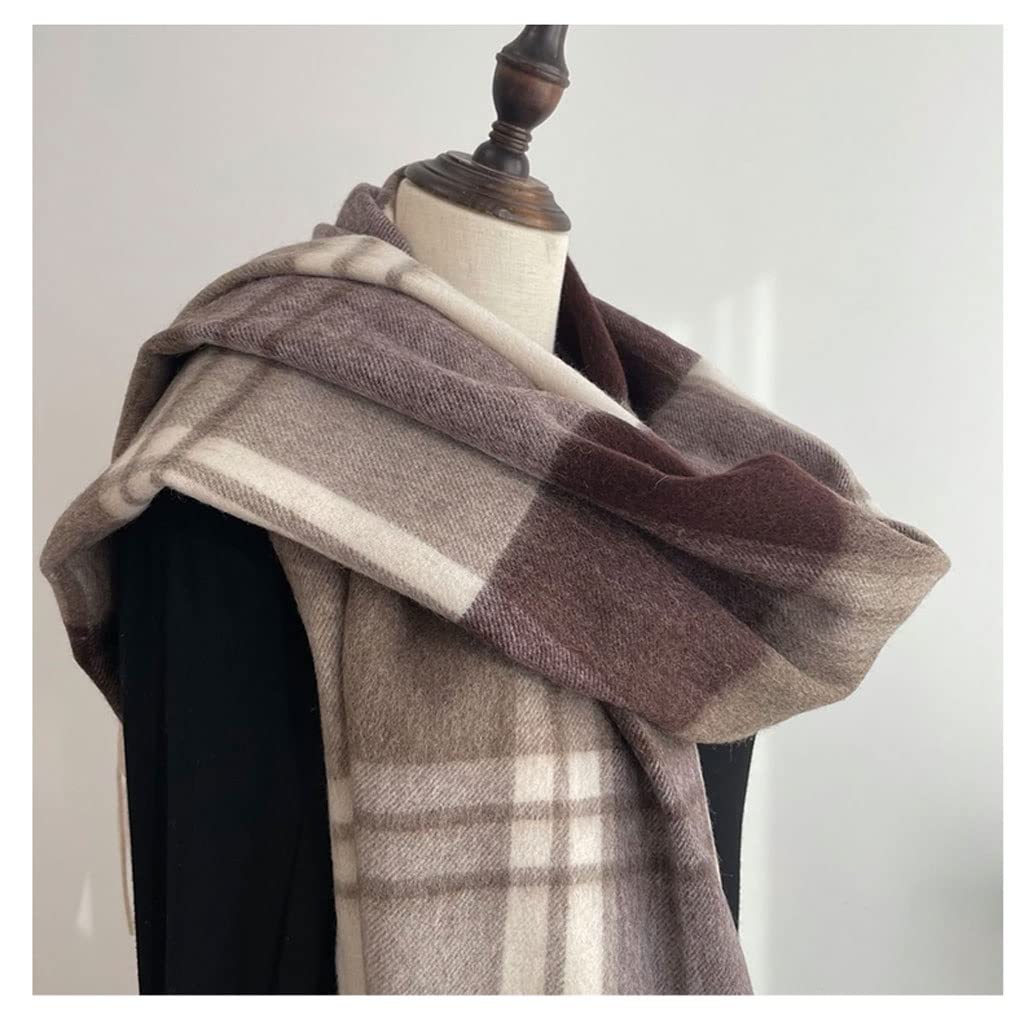 Sciarpa Calda Luxury Plaid Sciarpa Inverno Caldo Cashmere Donne Lunghe Sciarpe Femminili Signora Nappa Scialle Grande avvolgibile per La Vita Quotidiana(Coffee Color)