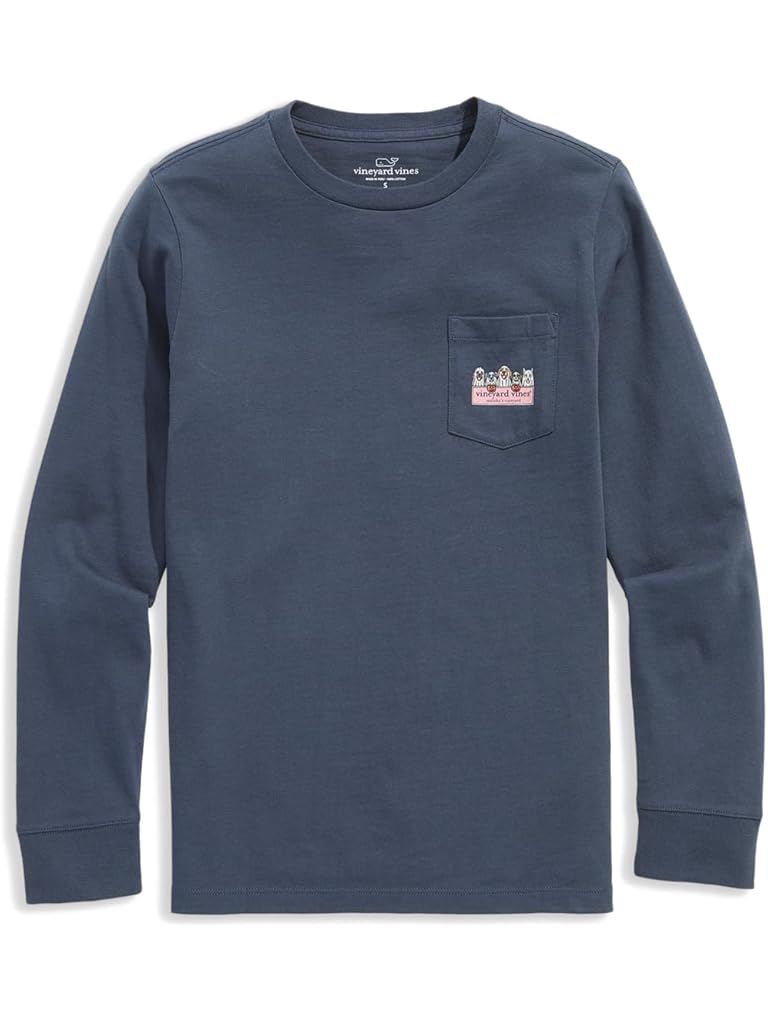 Blue Vineyard Vines Ghost Pups Logo Box Long-Sleeve Pocket Tee (Little Kid/Big Kid)