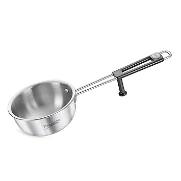 Prestige 11cm/300ml Tri-Ply Stainless Steel Splendor Tadka Pan| Gas & Induction Compatible| Rimmed Edge| in-Built Stand| Heat Resistance Handle| Thick Gauge