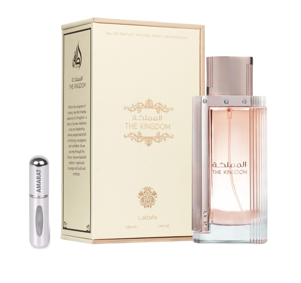 Lattafa The Kingdom Women Eau de Parfum 100 ml, Perfume Árabe para Mujer de Larga Duración, Incluye Atomizador 5 ml, Fragancia Dulce, Aroma Duradero con Toques Florales y Frutales (Women)