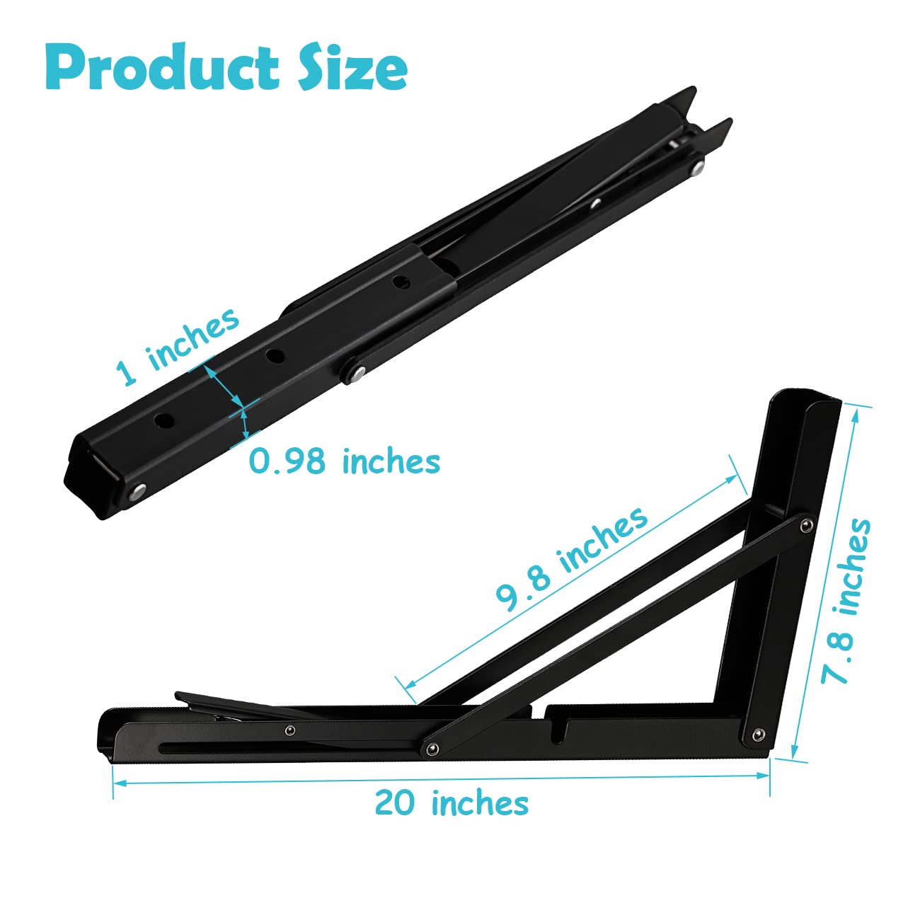 CUZURLUV 20" Black Folding Shelf Brackets Max. Load 550 lb, Heavy Duty DIY Wall Mounted Shelf Bracket Space Saving for Table Work Bench, Pack of 2