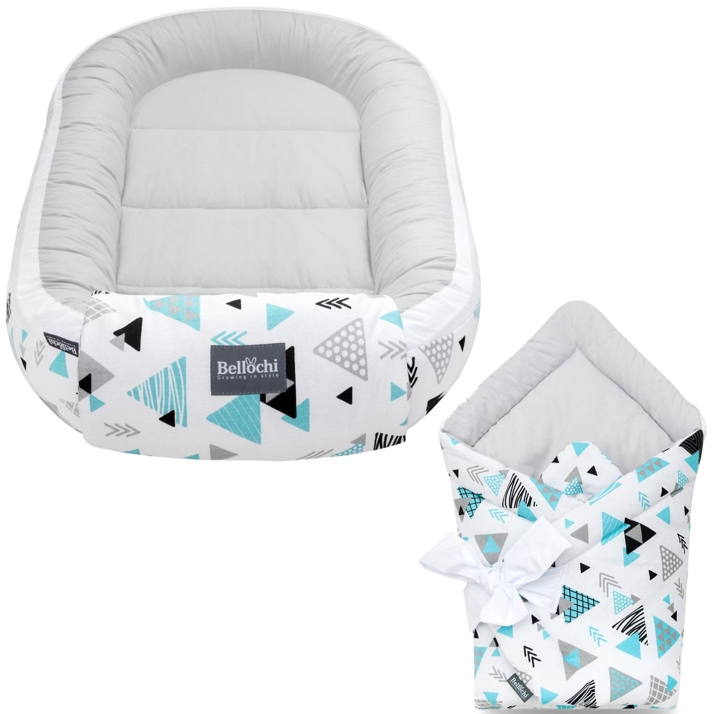 Bellochi 2in1 Set Baby Nest Pod and Swaddle Blanket - Baby Sleep Pod for Newborn with Protective Edges - Baby Swaddle Wrap - 100% Cotton - Oeko-TEX Certified - Tresor