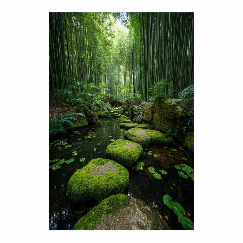 HOQIU Landscape wall art Bamboo Forestss Stream canvas art, art print, house decor, bedroom wall decor above bed, prints for living room.(Multicolor)-60x80cm Unframed