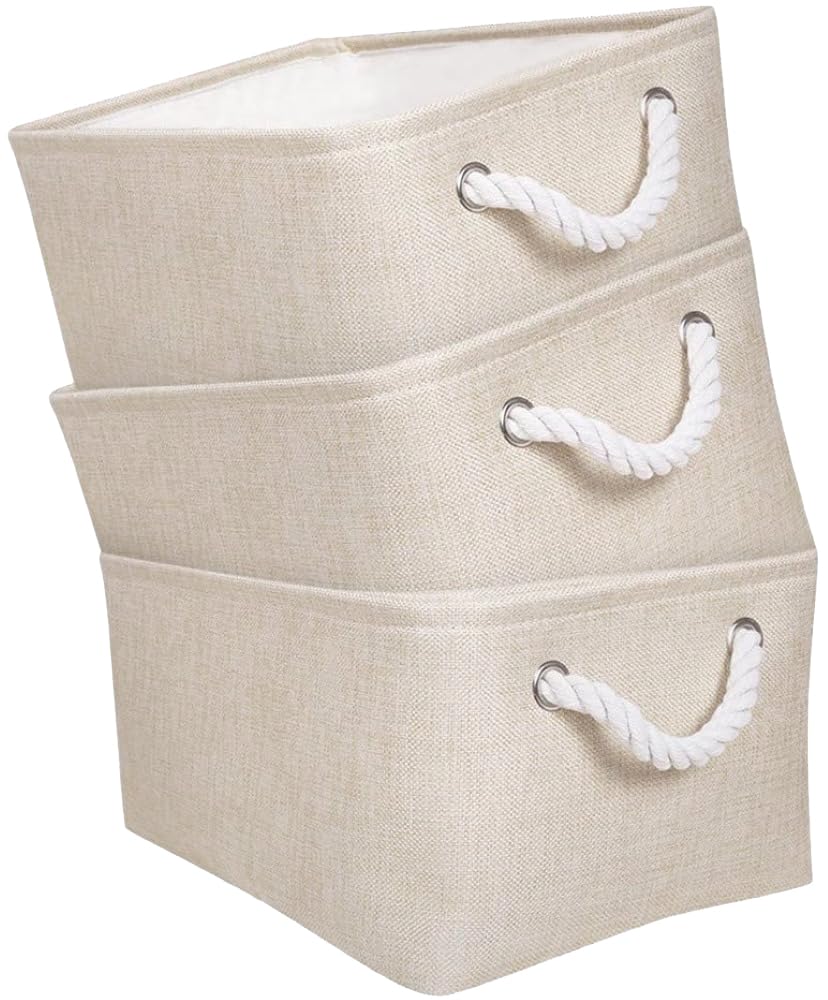 Mangata Fabric Storage Boxes, Storage Baskets for Shelves 3 Pack (Light Khaki, M)