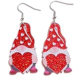 Valentine's Day Love Heart Drop Earrings for Women Cute Animals Glitter Acrylic Earrings Valentine Wedding Birthday Jewelry Lightweight Holiday Earring-Gnome