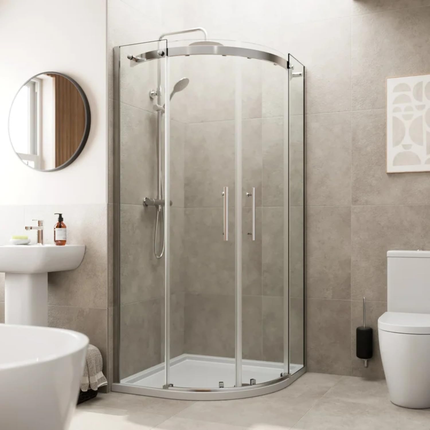 Diamond Chrome Diamond® 900Mm Frameless Quadrant Shower Door Enclosure For Wet Room Cubicle Enclosures, 8Mm Toughened Safety Glass,