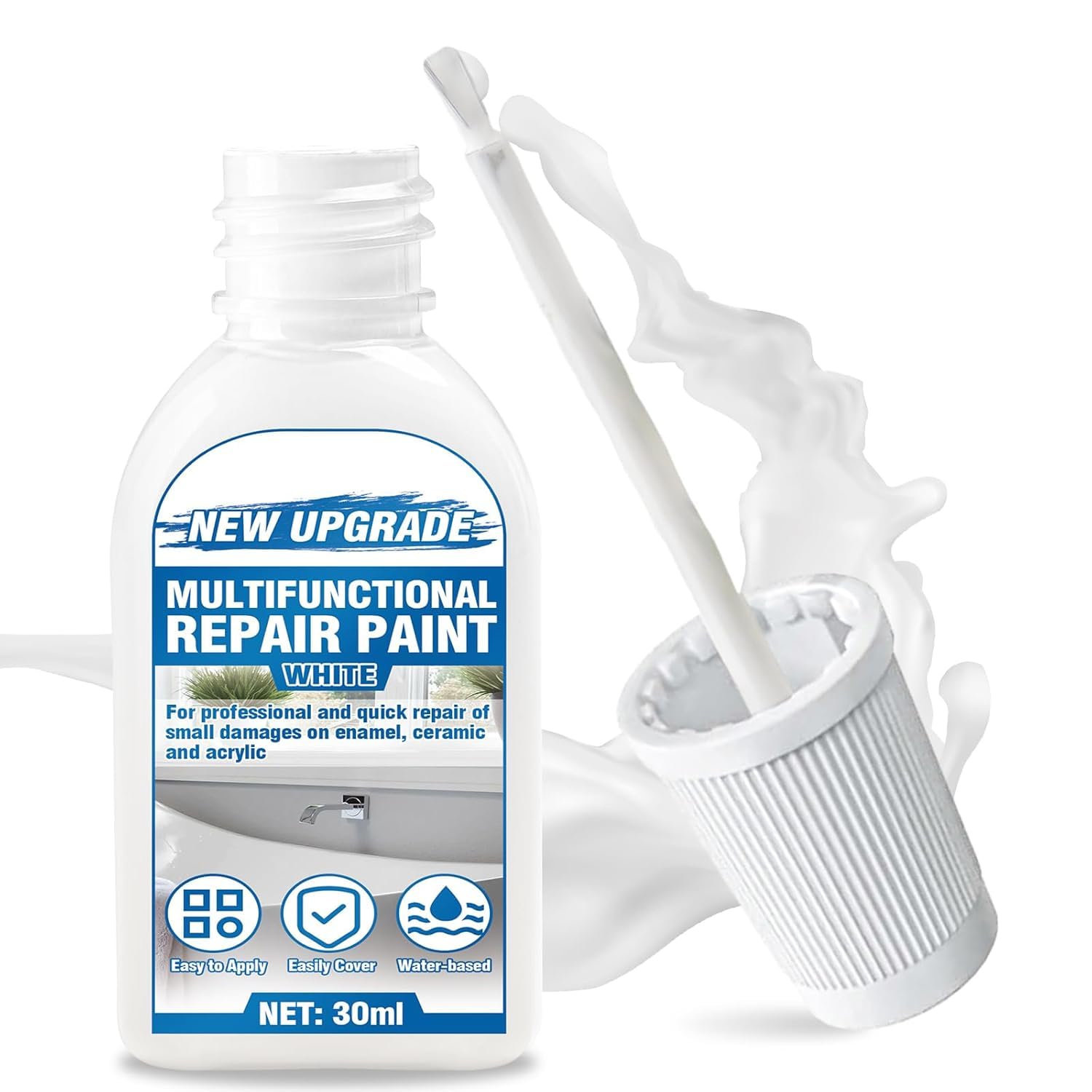White Enamel Touch Up Paint, Waterproof White Enamel Paint with Brush for Scratches, Cracks And Spots on Walls, Tile, Sinks, Tub, Countertop and Toilets