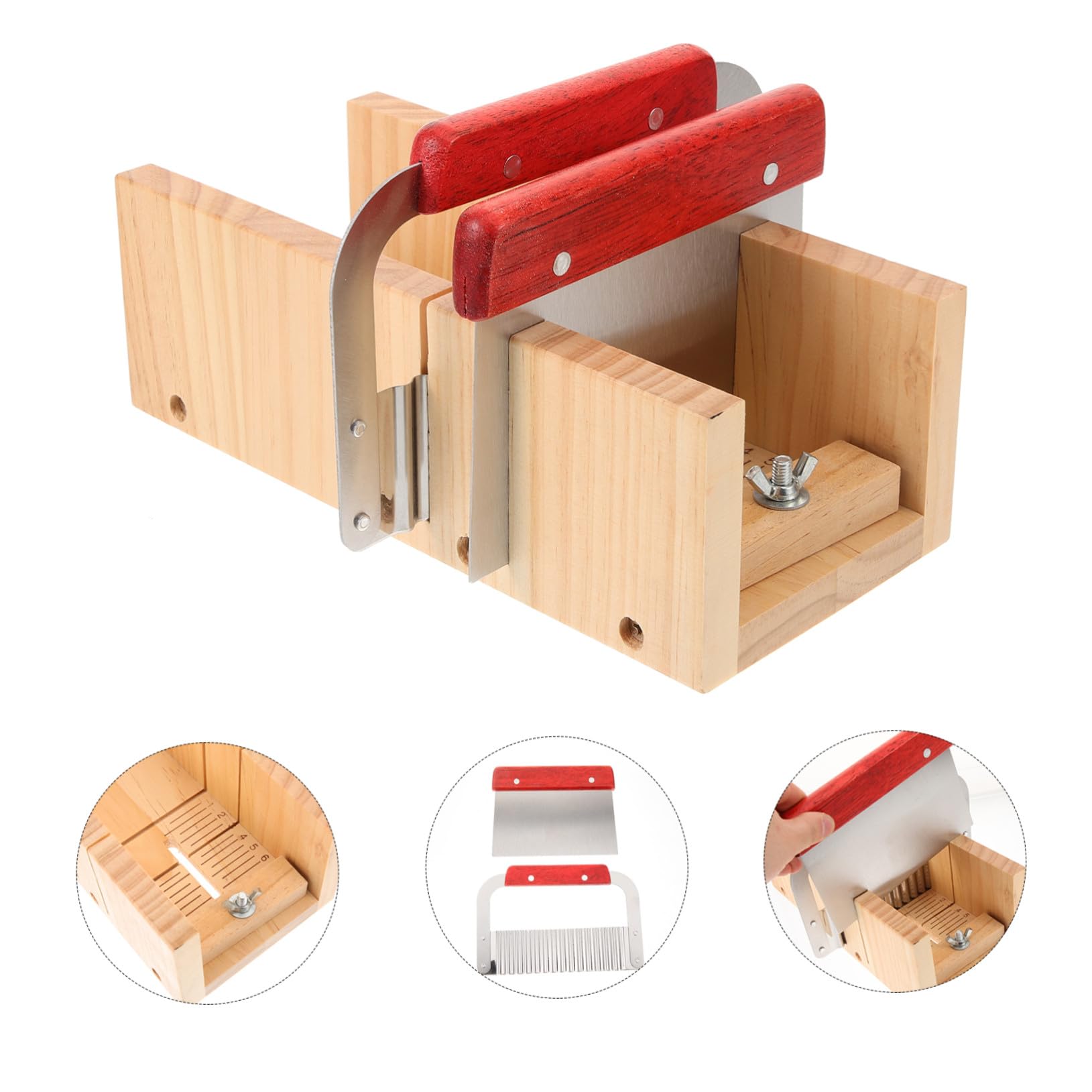 STOBAZA Cortador de Jabón de Madera de Pino Doble Ranura y Cuchillas de Acero Inoxidable para Uso Profesional y Personal, Herramienta Segura y Superficie Lisa