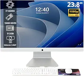 Computador All in One 23.8" Full HD Intel Core i7-6600U, SSD M.2 512GB, 16GB RAM, Wi-Fi Dual Band, Saídas HDMI/VGA, Alto-Falantes e Webcam Integrados com Teclado e Mouse