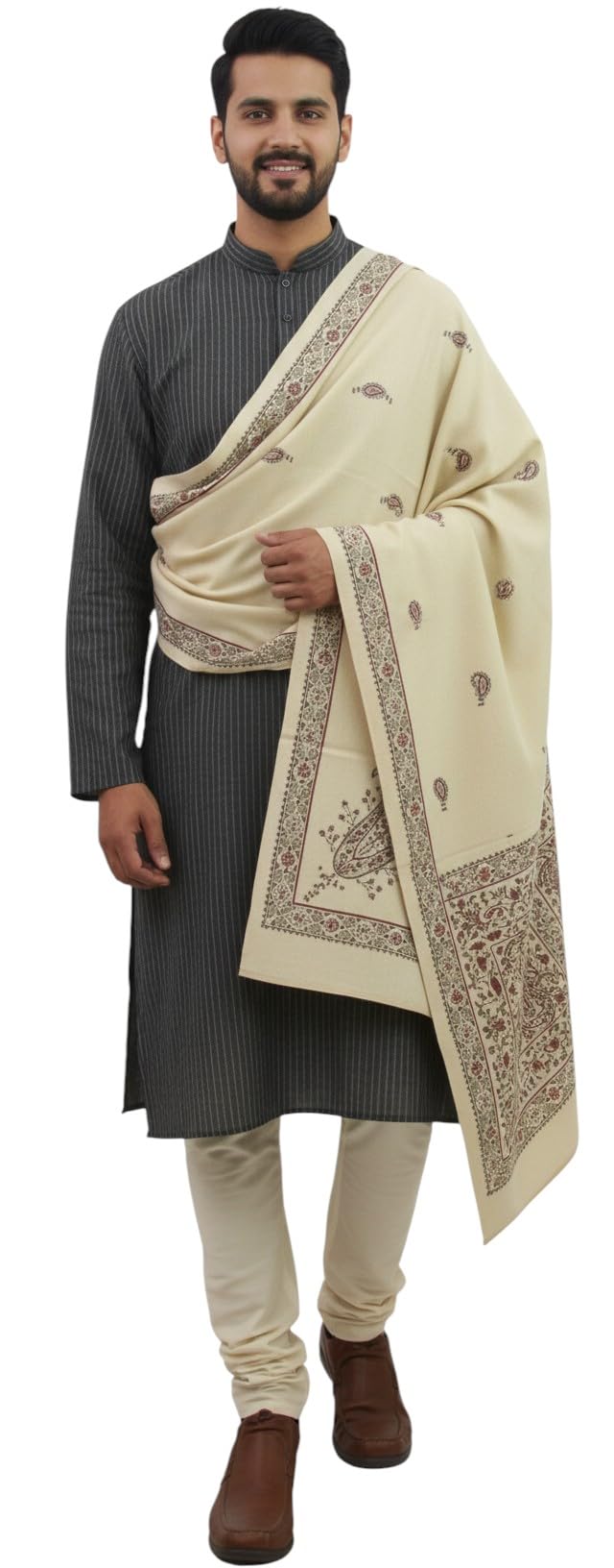 Cream Wool Printed Men's Shawl KA-SWL-23-image-49