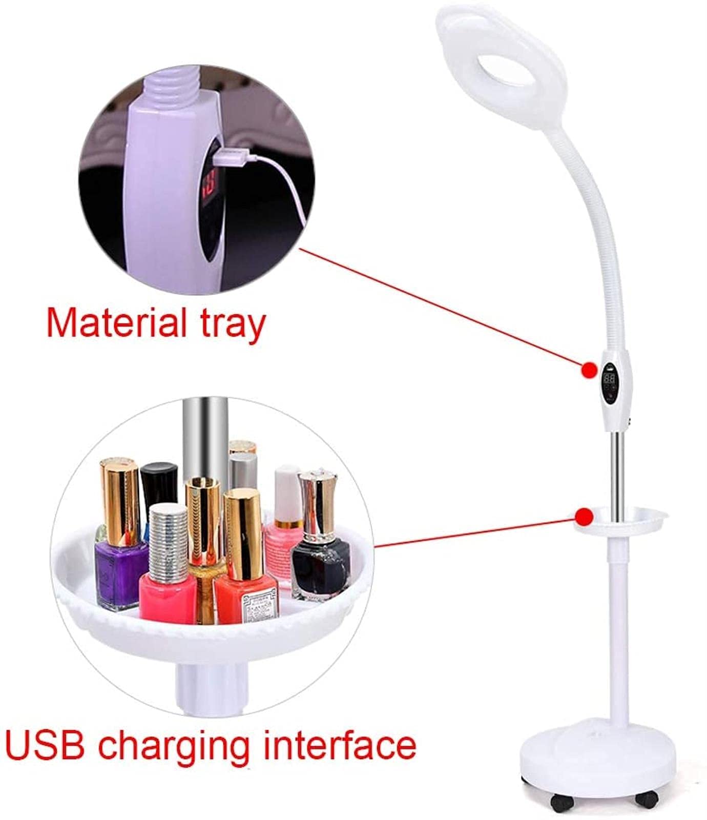Lampada da terra a LED con ingrandimento, lente d'ingrandimento luminosa a luce diurna in vetro illuminato 16X lente d'ingrandimento con supporto, flessibile regolabile in altezza luce fredd