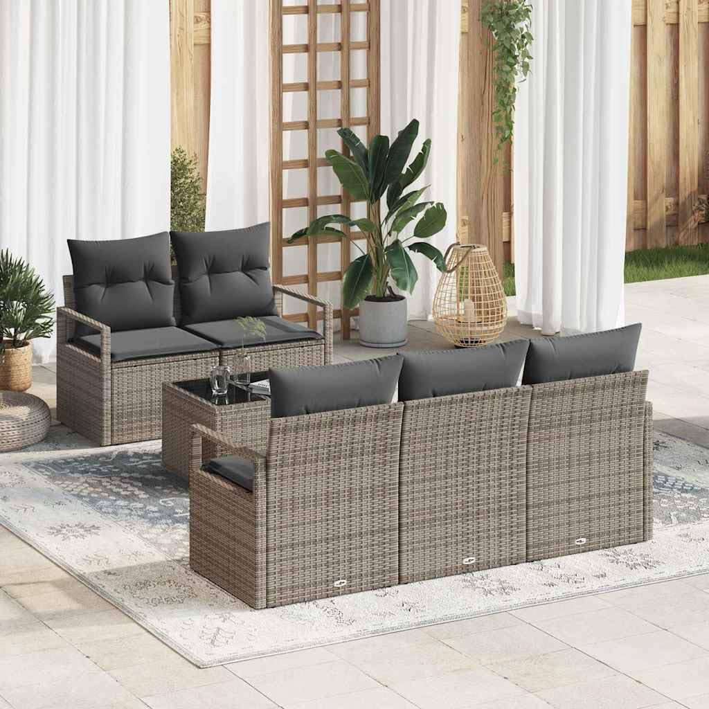 Set di mobili da giardino in polyrattan, 6 pezzi, grigio