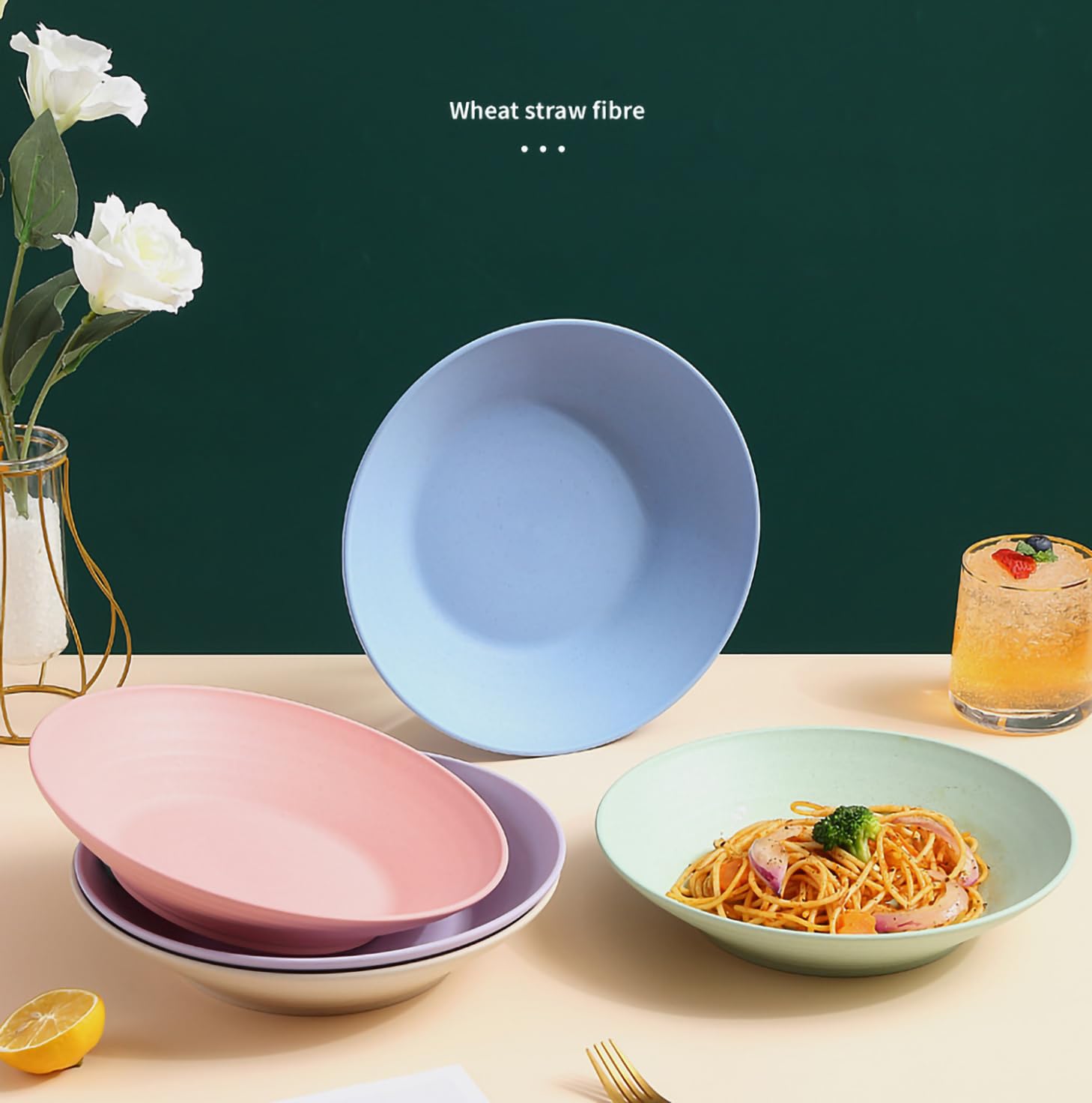 Oicia Unbreakable Deep Dinner Plates Set Wheat Straw Plate Dishwasher & Microwave Safe Reusable, Lightweight Plates for Kitchen Soup Bowl, Soup Plate with Rim Pasta Bowl (23cm, Pack of 1, Pink) 3