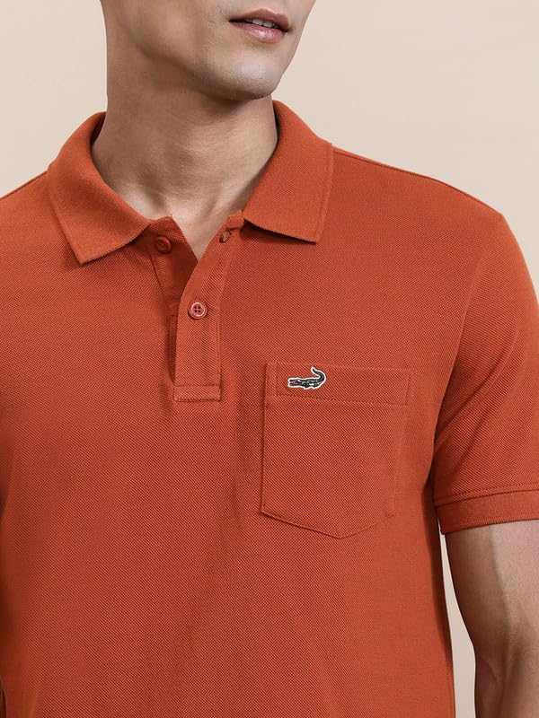 Image of CROCODILE Men's Solid Casual Wear T-Shirt | Polo Neck | Half Sleeves | Pull On | Regular