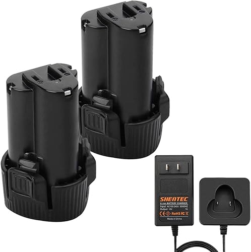 Shentec Paquete de 2 baterías de iones de litio de 10.8 V 3.0 Ah compatibles con Makita BL1013 Makita BL1014 194550-6 194551-4 195332-9 (cargador de