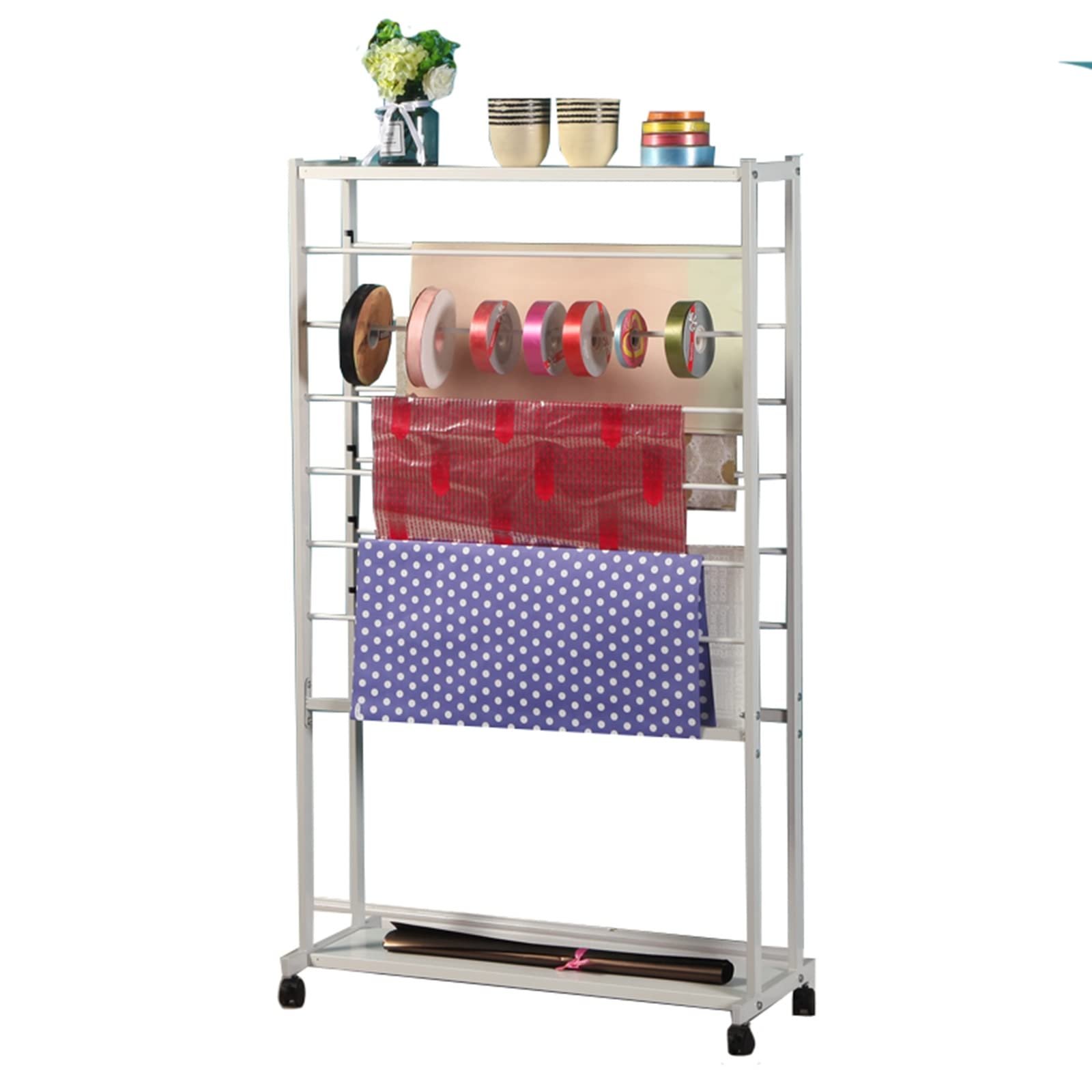 UWYTGF Large Capacity Multi-Purpose Display Stand Holder for Scarf/Wrapping Paper/Ribbons,Double-Sided Heavy Duty Metal Storage Organizers Rack,Space Saving,White