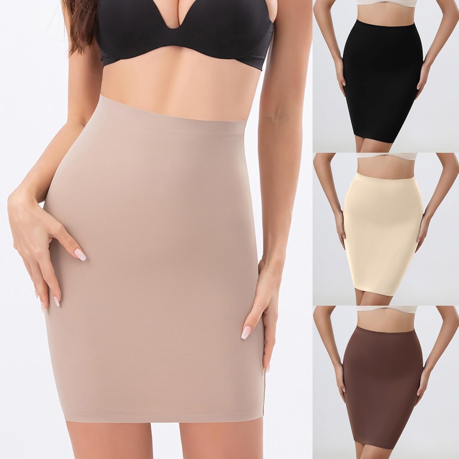 Women's Half Slips Shapewear Skirt Tummy Control High Waist Seamless Shapewear Half Skirt Slip Body Shaper