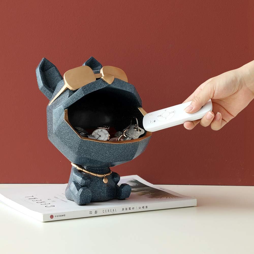 N / C Cool Dog Figurine Big Mouth Dog Storage Box Decoration Ornamental Resin Art Sculpture Figurines Home décor Gift Decorative(Texture Blue)