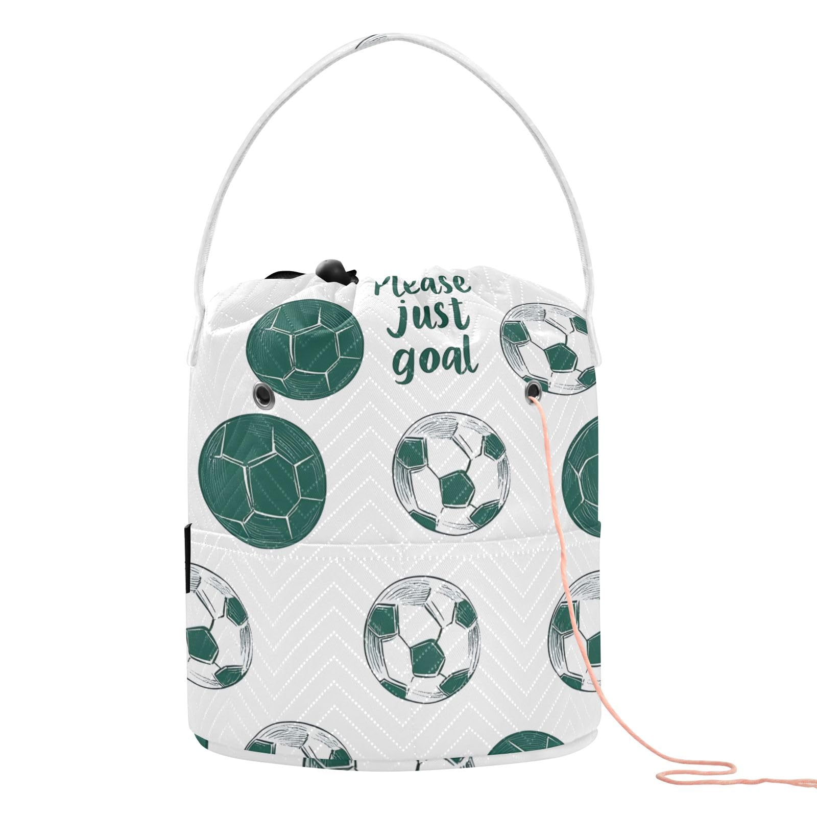 Yarn Storage Bag Small Crochet Bag Knitting Bag Organizer Green Football White Yarn Bags for Crocheting Basket