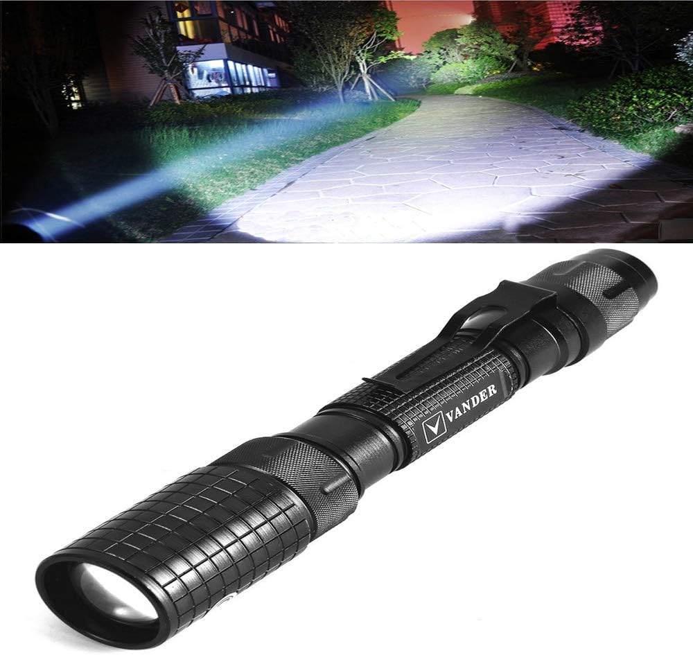 LED Torch, Waterproof Ultra Bright 5000 Lumen LED Flashlight, 5-Mode Adjustable Focus Zoomable Camping Torch, Powered by 18650 Batteries + Charge (Included) [Energy Class A++]