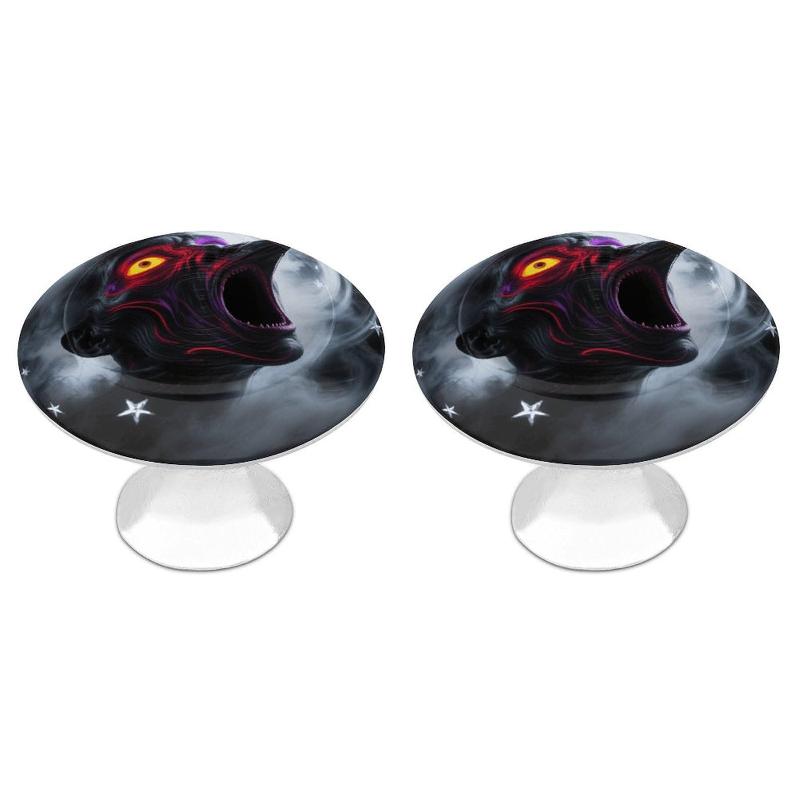 Maccbn Style-4 2 Pack 1.1" Round Trippy Blacklight Horror Face Drawer Knobs Modern Kitchen Cabinet Knob Hardware Handles Decorative Furniture Knobs For Dresser, Cupboards, Wardrobes, Bifold Door, Closet