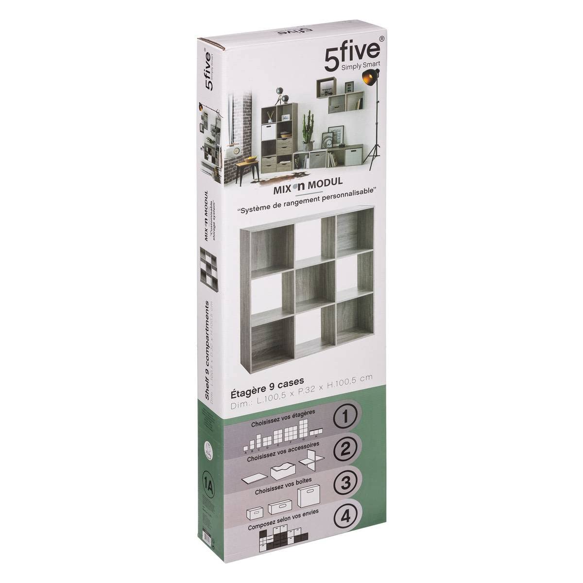 5five Étagère Colonne 3 Cases Mix N Modul Effet Chêne Gris - Rangement Pratique Et Élégant