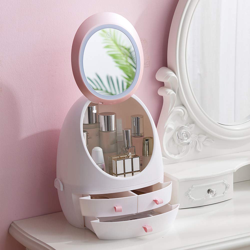 Caja Organizador De Maquillaje, Interruptor Tactil, Toque Largo Ajusta El Brillo, Compartimento De Almacenamiento De Cosméticos con Múltiples Funciones Saludable