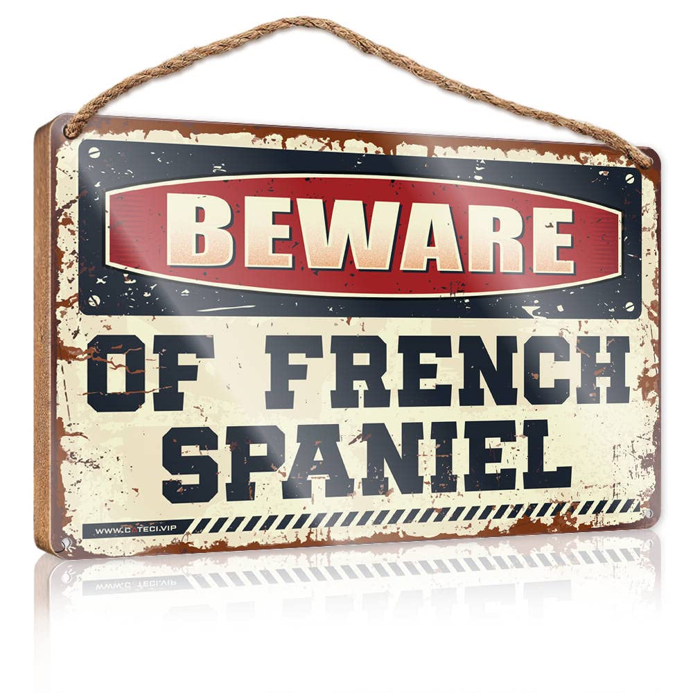 HELIOFORGE Wood Bathroom Sign Beware Of French Spaniel Wooden Sign(15X28CM)