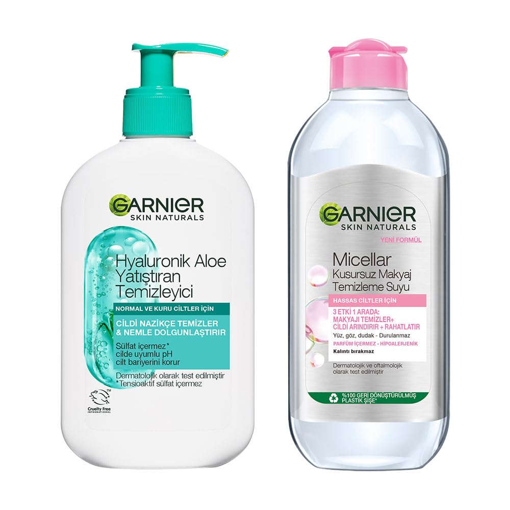 Garnier Hyaluronik Aloe Nemlendiren ve Yatıştıran Temizleyici 250 ML & Micellar Kusursuz Makyaj Temizleme Suyu 400 ml Cilt Bakım Seti