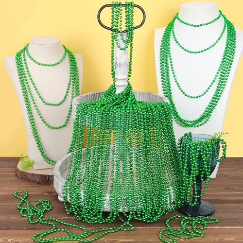 Image of EOBOH 50PCS St Patricks Day Necklace, St. Patrick's Day Green Bead Necklace Accessories, Metallic Irish Saint Patrick Mardi Gras Necklaces Bulk, Parade Accessories for Mardi Gras St. Patricks Party