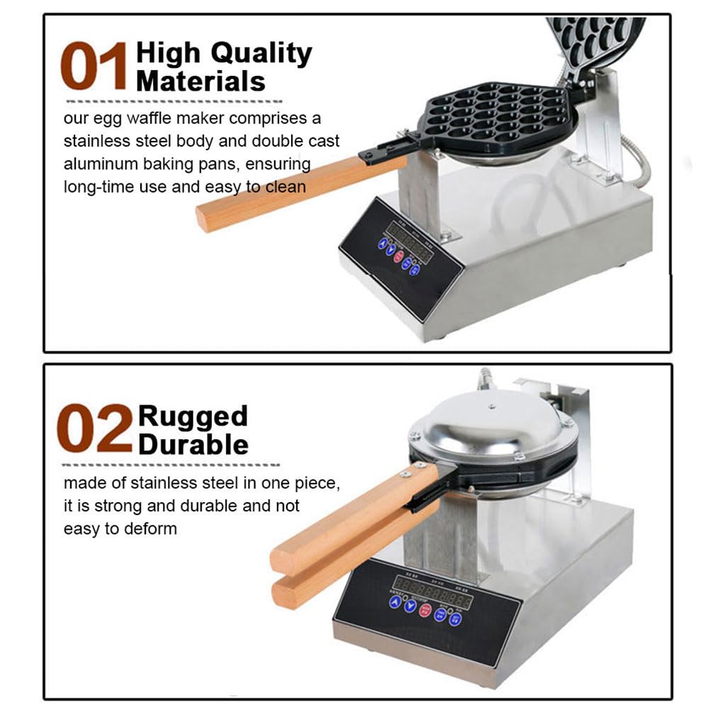 Máquina Hacer gofres de Burbujas de 1400 W, máquina para Hacer gofres de Huevo con Temperatura Ajustable de 50-250 ℃ y Temporizador, Panel de Pantalla Digital Inteligente, para Restaurante