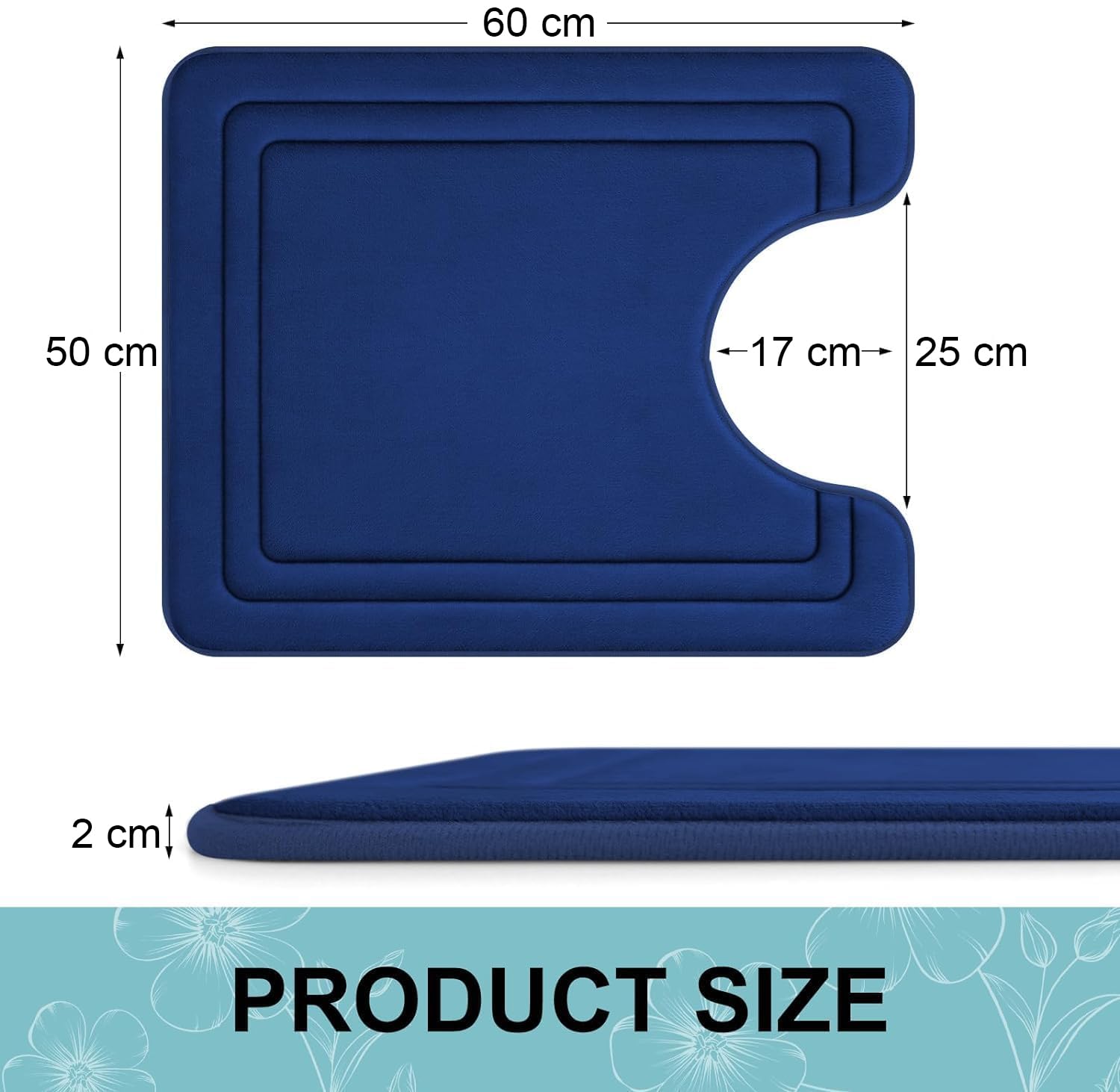 smiry Memory Foam Bath Mat - 50 x 60cm, Non-Slip, Super Absorbent, Comfortable - Machine-Washable Floor Rug, Navy Blue - Image 2