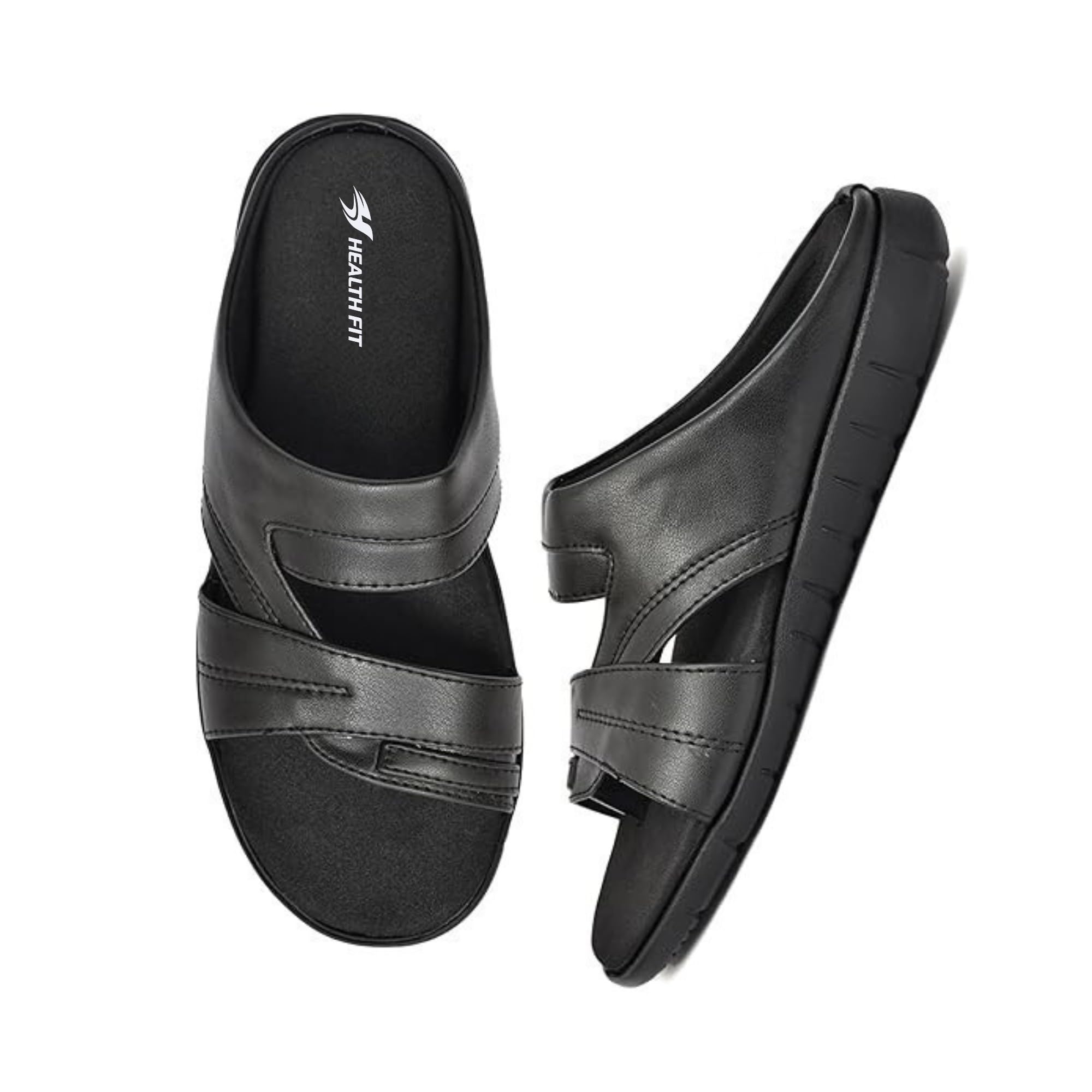 health fit Men's Diabetic & Orthopedic Arch Support Sandal Footwear (10, Black)-picture-40