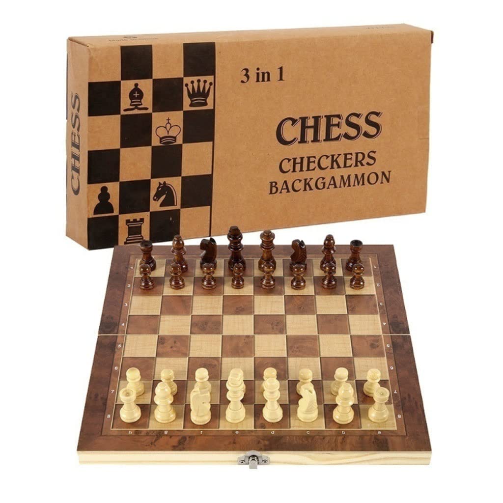 Juego Ajedrez Conjunto de ajedrez, Juego tableros Madera Plegable, Mesa 3 en 1 for Adultos y niños (ajedrez, Backgammon, Damas), Piezas, 5 tamaños for Elegir para Estrategia Familia(15.4 * 15.4inch)