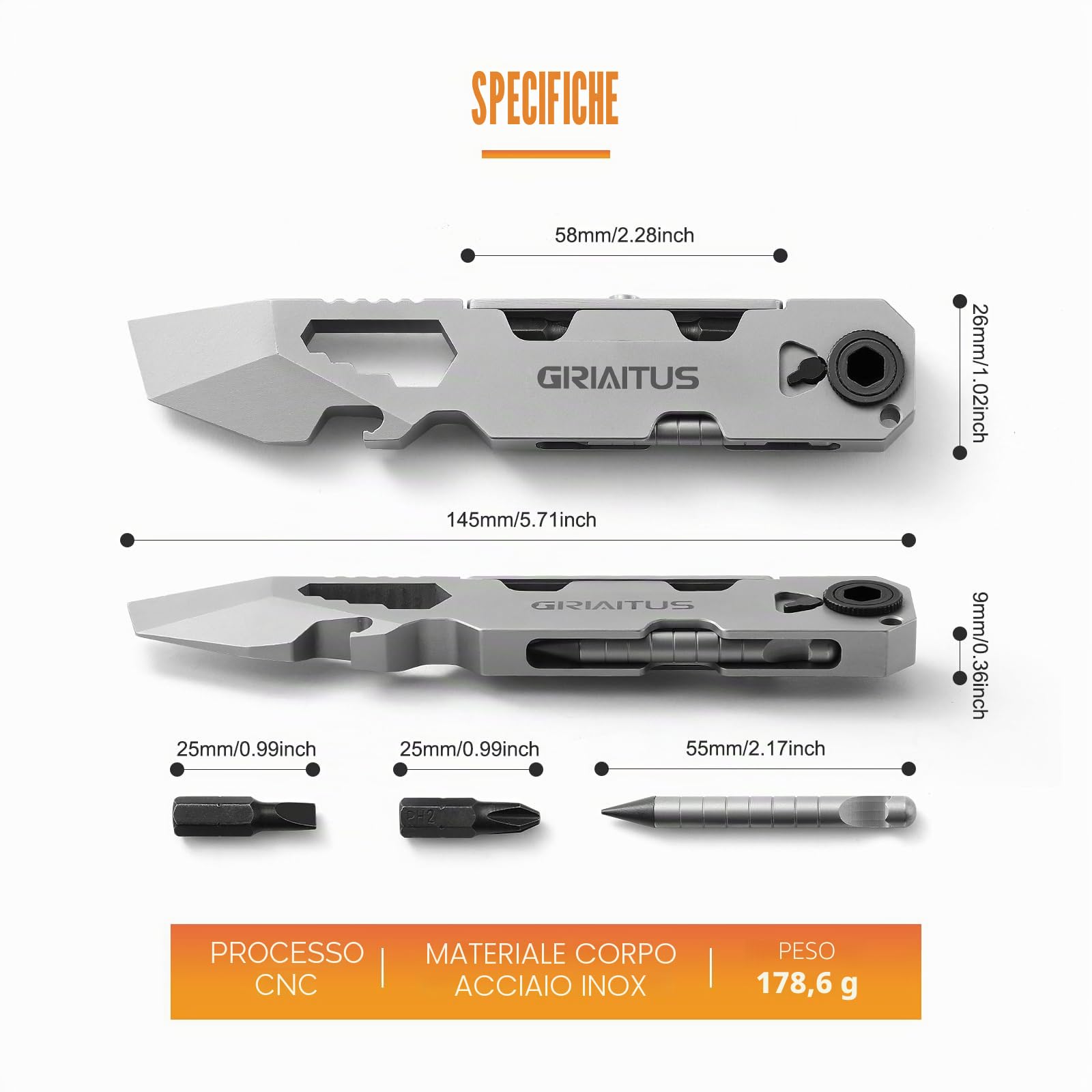 Edc Pry Bar 10In1 Multitool Idee Regalo Uomo Donna Regali Natale con Cacciavite a Cricchetto Bidirezionale E Penna Eterna, Chiavi, Piede Di Porco, Apribottiglie