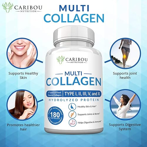 Miniatura 2 de Multi Collagen Pills - 180 pastillas de colágeno - Cápsulas de colágeno tipo I, II, III, V y X - Mezcla única de cápsulas de péptidos de colágeno -