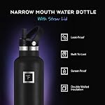 IRON °FLASK Canteen d'hydratation pour camping et randonnée - 24/32 oz avec 3 couvercles - Bouteille d'eau isolée avec paille - Acier inoxydable à double paroi - Étanche sous vide sans BPA - Flacon de voyage pour sports et gymnase