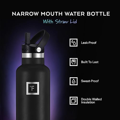 Miniatura 2 de IRON °FLASK Frasco de hidratación para acampar y senderismo con pajilla, botella de agua deportiva de acero inoxidable con aislamiento de boca Dark
