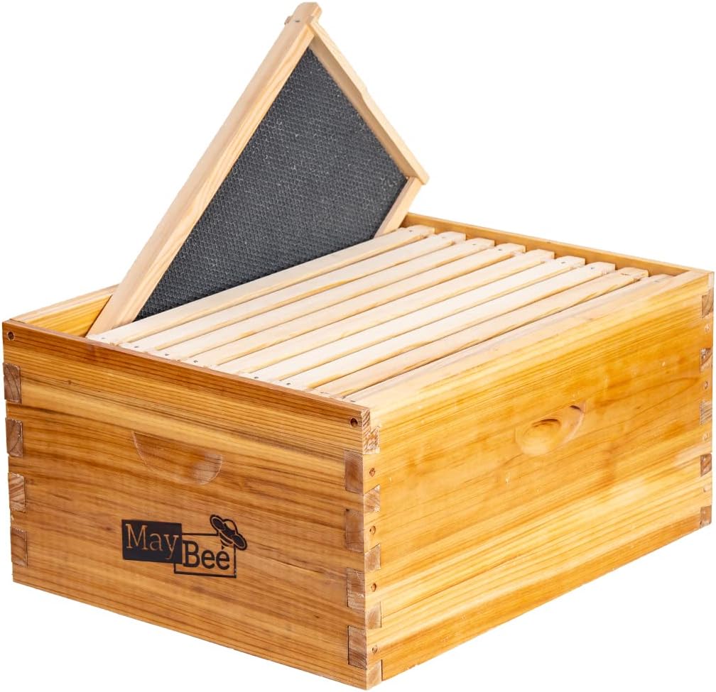 10-Frame Beehive Box Langstroth Deep Brood Box Dipped in 100% Beeswax Includes Wooden Frames & Waxed Foundations (Unassembled)