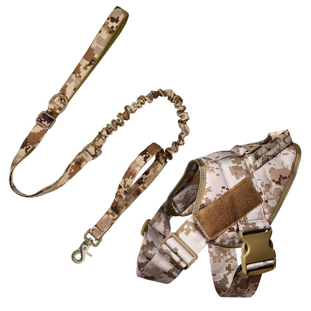 Tactical Dog Harness And Bungee Dog Leash Set, for Large Medium Dogs, MOLLE Vest for Service & Training Military, Adjustable K9 Military Dog Vest