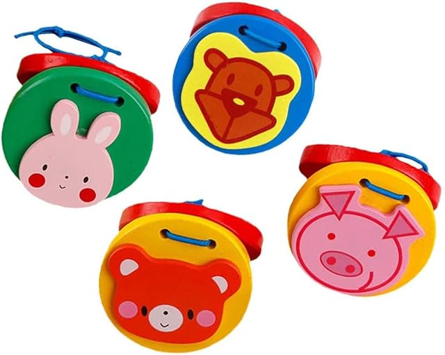 4 Pcs Castanets Wooden Percussion Clap Board Cartoon Animal Finger Castanets for Baby ChildrenCastanets for Kids